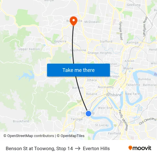Benson St at Toowong, Stop 14 to Everton Hills map