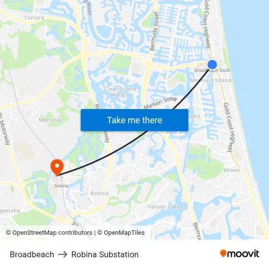 Broadbeach to Robina Substation map