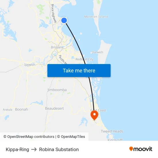 Kippa-Ring to Robina Substation map
