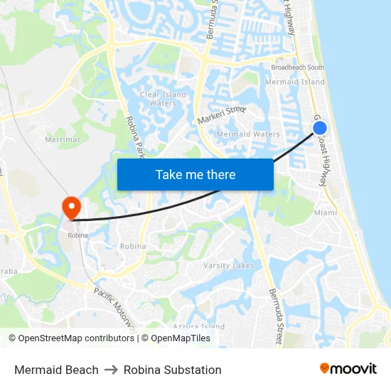 Mermaid Beach to Robina Substation map