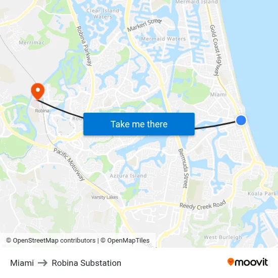 Miami to Robina Substation map