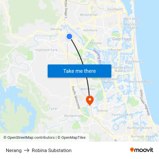 Nerang to Robina Substation map
