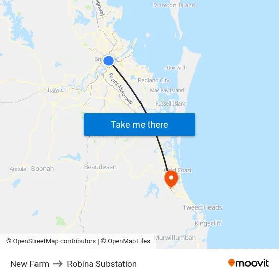New Farm to Robina Substation map