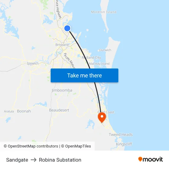Sandgate to Robina Substation map