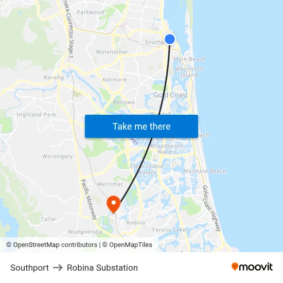 Southport to Robina Substation map