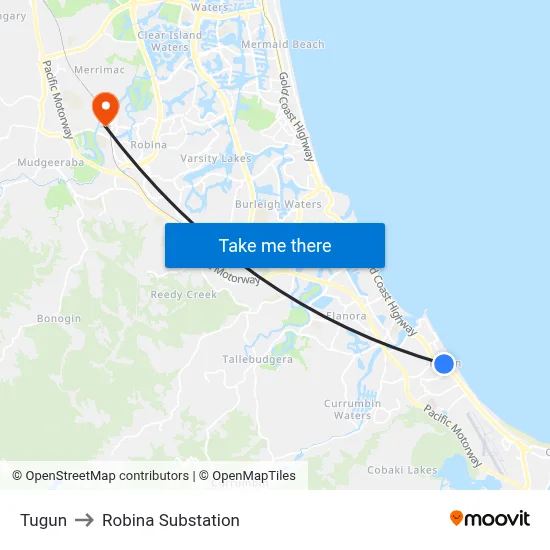 Tugun to Robina Substation map