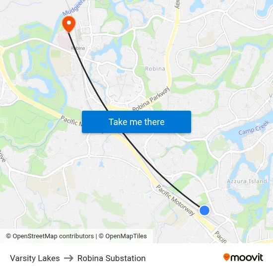 Varsity Lakes to Robina Substation map