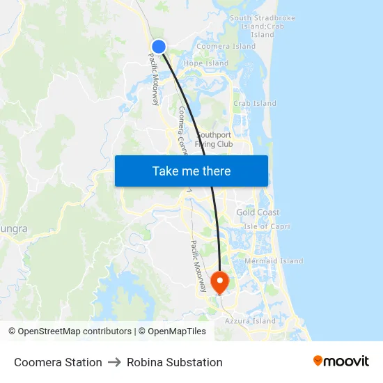 Coomera Station to Robina Substation map