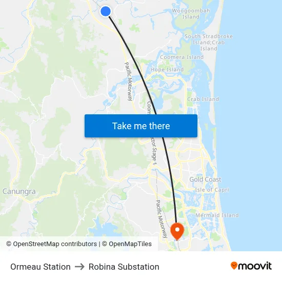 Ormeau Station to Robina Substation map