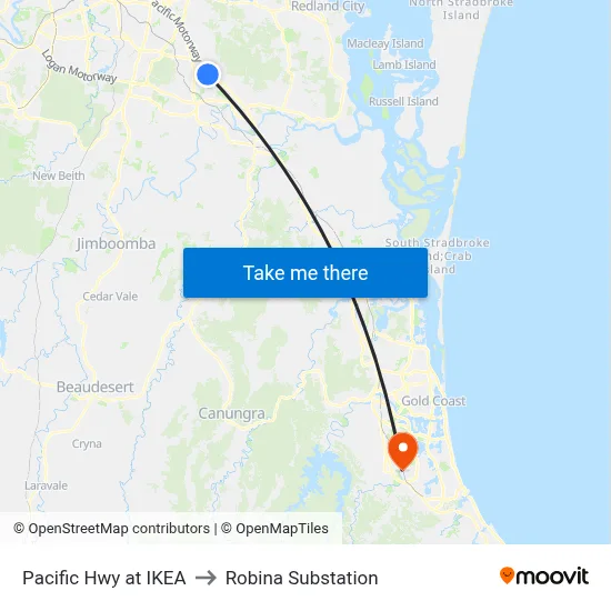 Pacific Hwy at IKEA to Robina Substation map