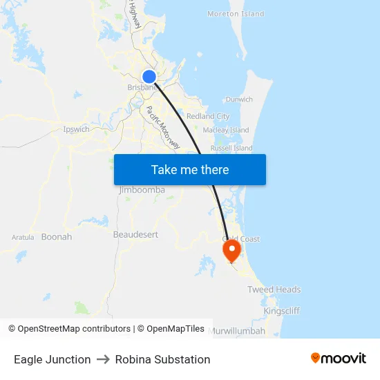 Eagle Junction to Robina Substation map