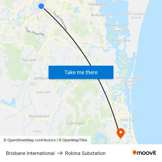 Brisbane International to Robina Substation map