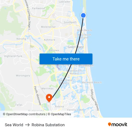 Sea World to Robina Substation map