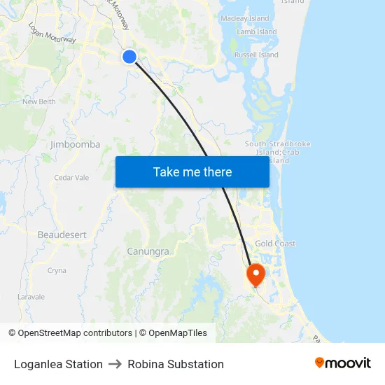 Loganlea Station to Robina Substation map
