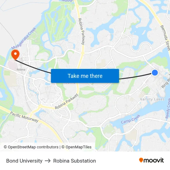 Bond University to Robina Substation map