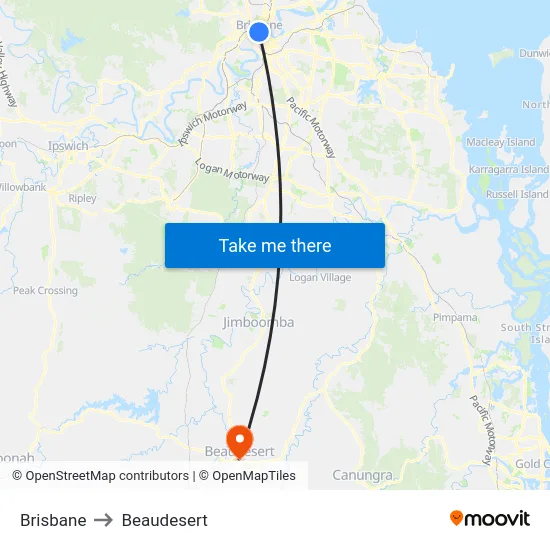 Brisbane to Beaudesert map