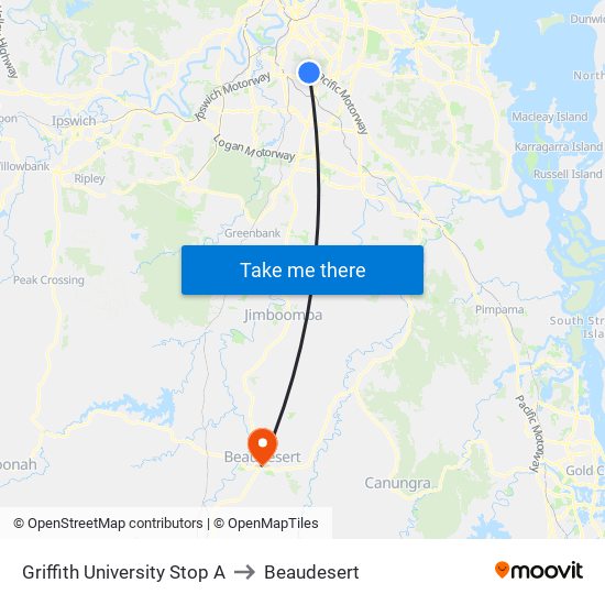 Griffith University Stop A to Beaudesert map