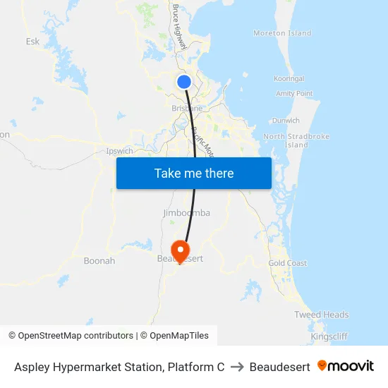 Aspley Hypermarket Station, Platform C to Beaudesert map