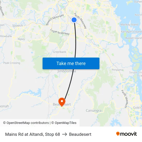 Mains Rd at Altandi, Stop 68 to Beaudesert map