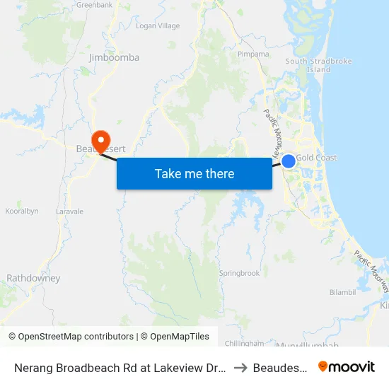 Nerang Broadbeach Rd at Lakeview Drive to Beaudesert map
