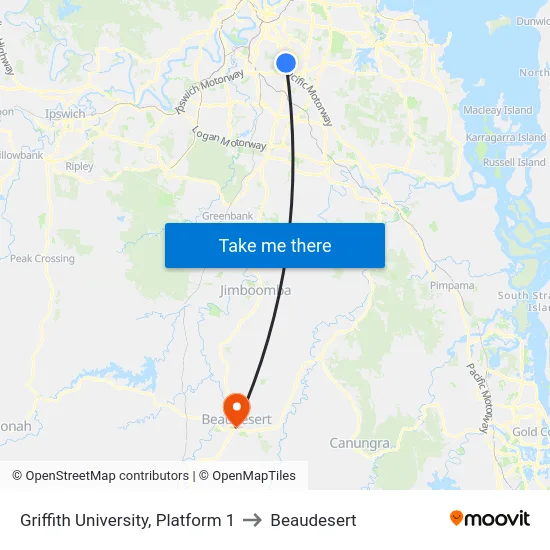 Griffith University, Platform 1 to Beaudesert map