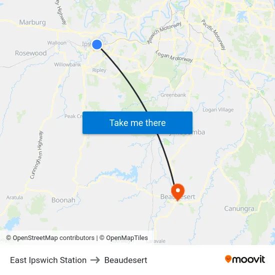 East Ipswich Station to Beaudesert map