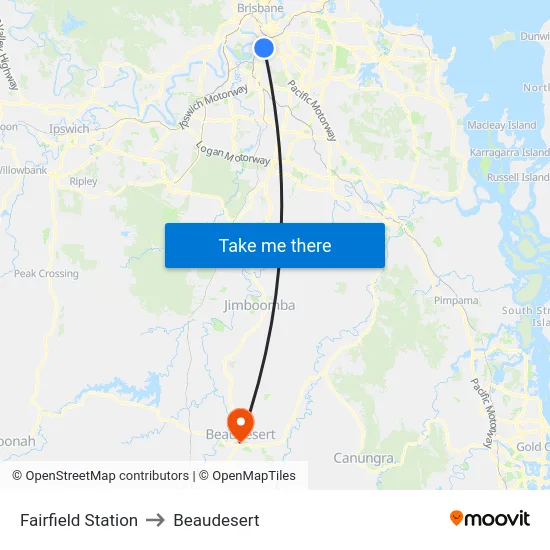 Fairfield Station to Beaudesert map
