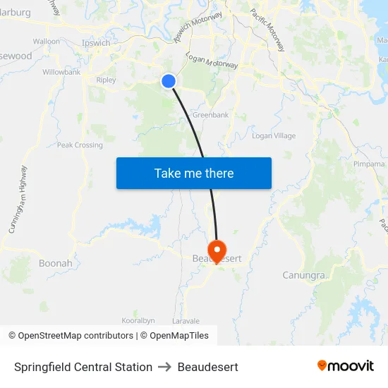 Springfield Central Station to Beaudesert map