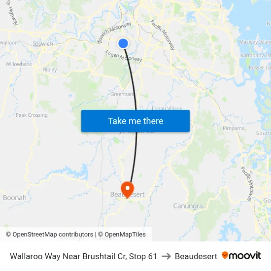 Wallaroo Way Near Brushtail Cr, Stop 61 to Beaudesert map