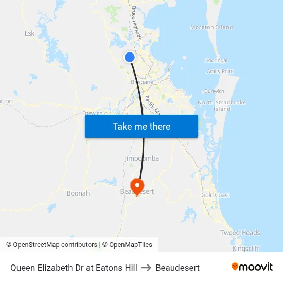 Queen Elizabeth Dr at Eatons Hill to Beaudesert map