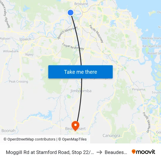 Moggill Rd at Stamford Road, Stop 22/23 to Beaudesert map