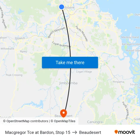 Macgregor Tce at Bardon, Stop 15 to Beaudesert map