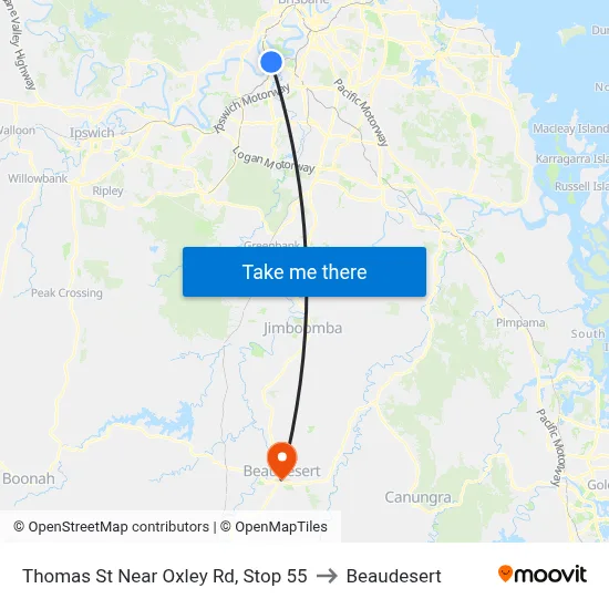 Thomas St Near Oxley Rd, Stop 55 to Beaudesert map