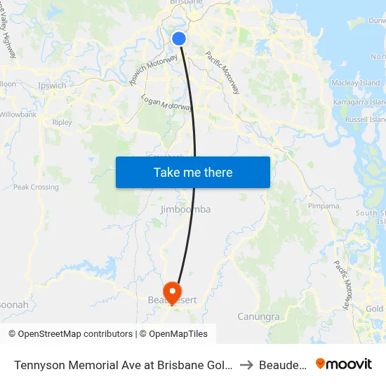 Tennyson Memorial Ave at Brisbane Golf, Stop 36 to Beaudesert map