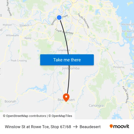 Winslow St at Rowe Tce, Stop 67/68 to Beaudesert map