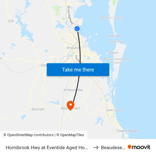 Hornibrook Hwy at Eventide Aged Home to Beaudesert map