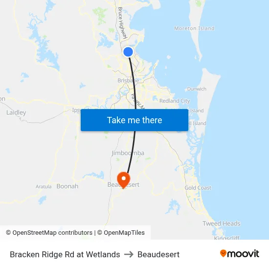 Bracken Ridge Rd at Wetlands to Beaudesert map