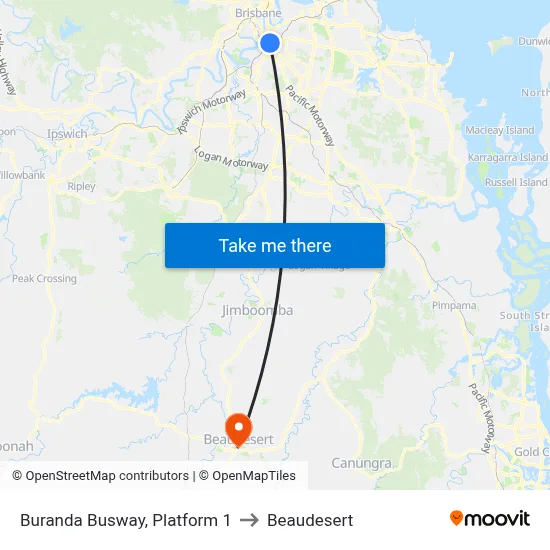 Buranda Busway, Platform 1 to Beaudesert map