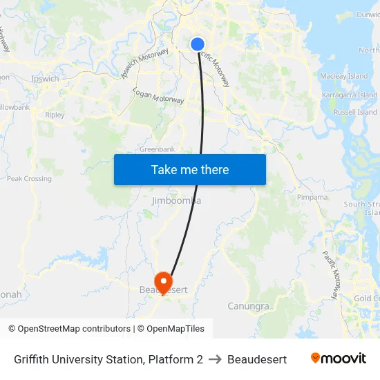 Griffith University Station, Platform 2 to Beaudesert map