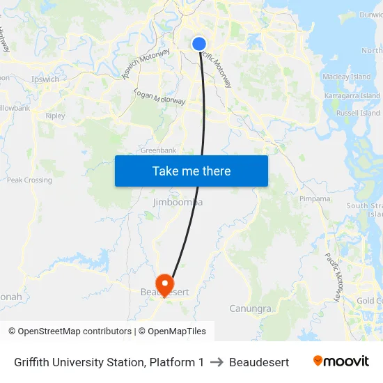 Griffith University Station, Platform 1 to Beaudesert map