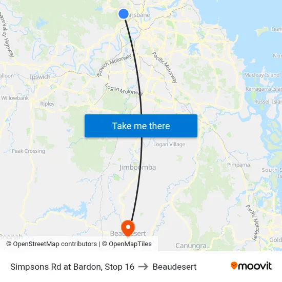 Simpsons Rd at Bardon, Stop 16 to Beaudesert map