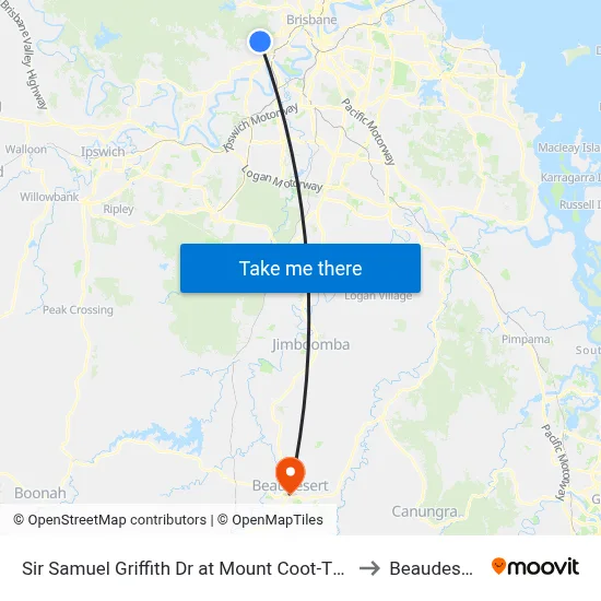 Sir Samuel Griffith Dr at Mount Coot-Tha to Beaudesert map