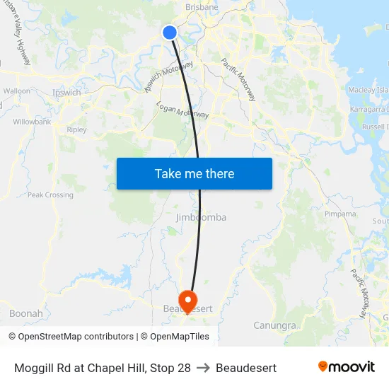 Moggill Rd at Chapel Hill, Stop 28 to Beaudesert map
