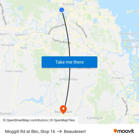 Moggill Rd at Bbc, Stop 16 to Beaudesert map