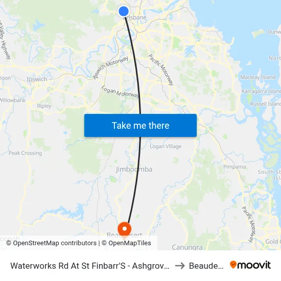 Waterworks Rd At St Finbarr'S - Ashgrove, Stop 16 to Beaudesert map