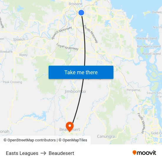 Easts Leagues to Beaudesert map