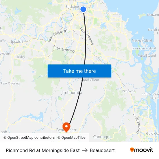 Richmond Rd at Morningside East to Beaudesert map