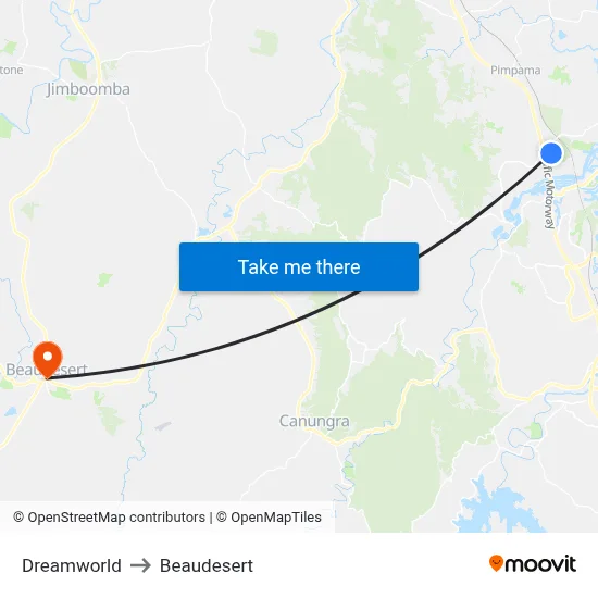Dreamworld to Beaudesert map