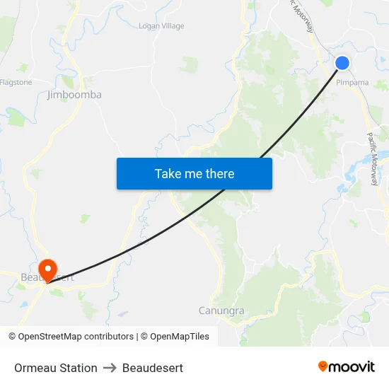Ormeau Station to Beaudesert map