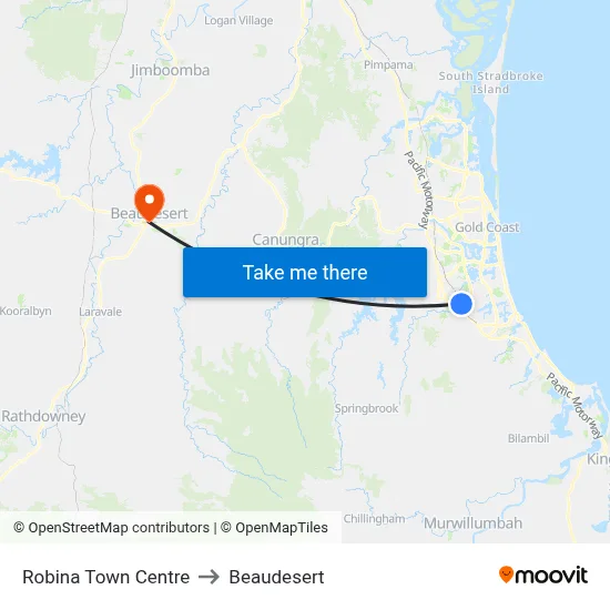 Robina Town Centre to Beaudesert map